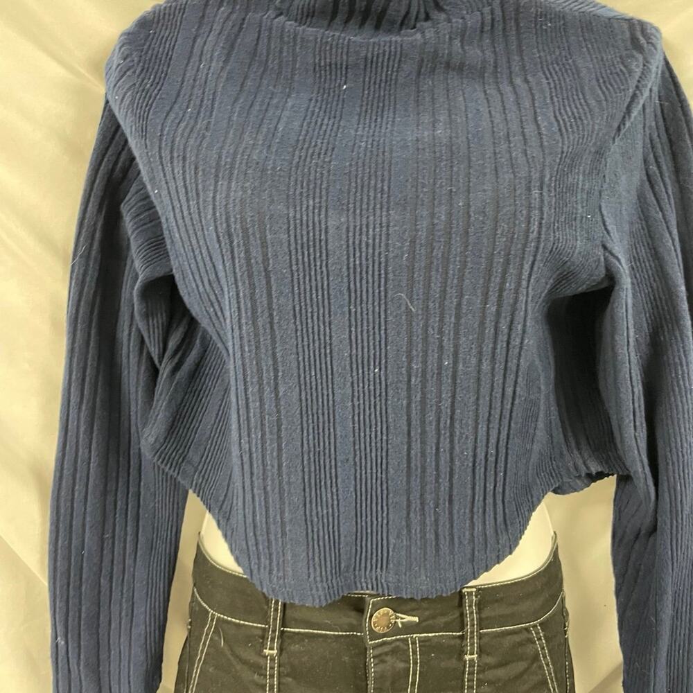 Ribbed Knit Blue Long Sleeve Shirt 1XL